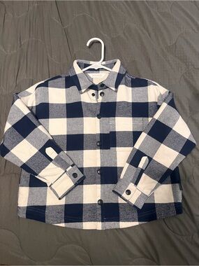Plaid Button-Up Jacket in Navy and White